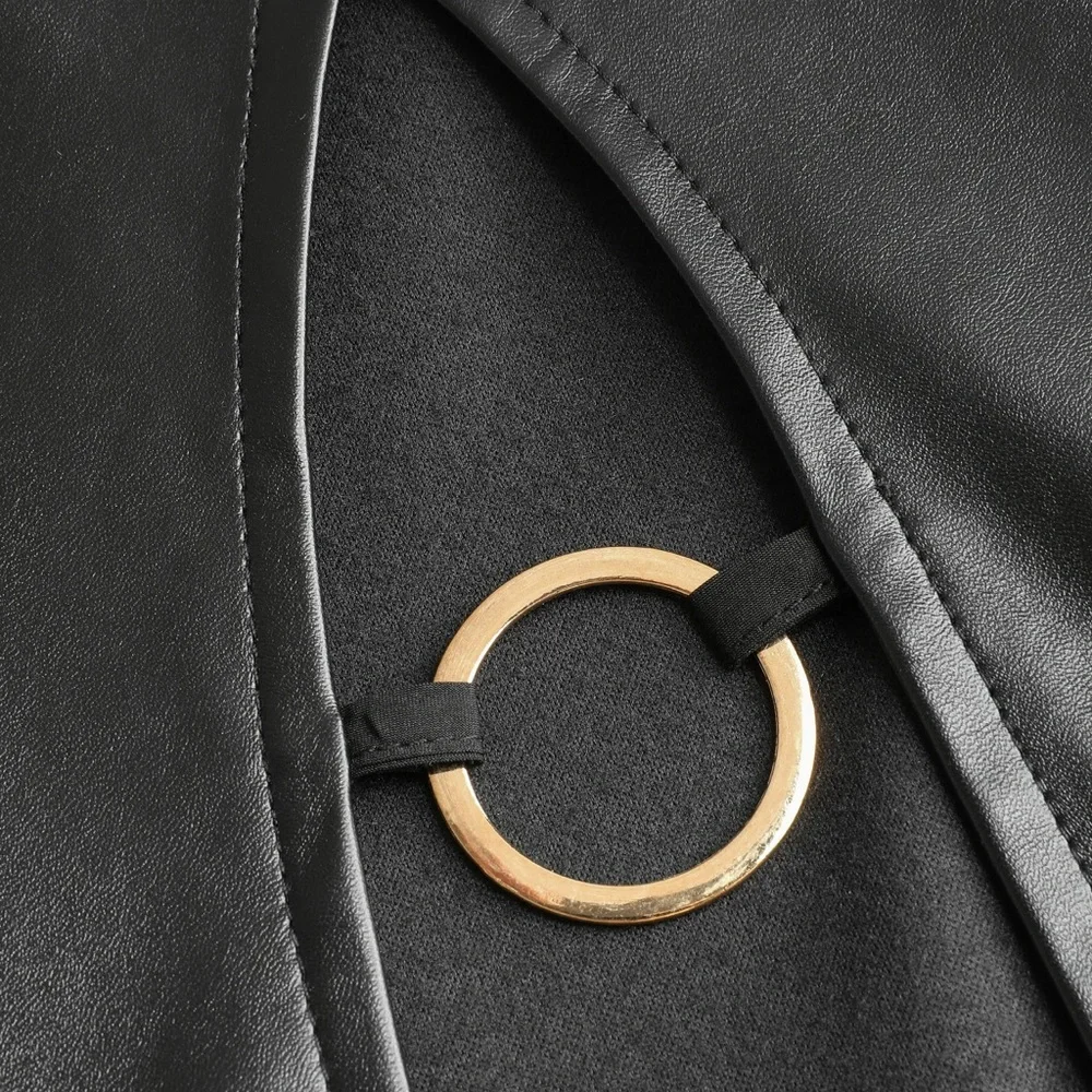 Cider Black Midi Faux Leather Dress with Gold Chain Straps - Picture 4 of 6